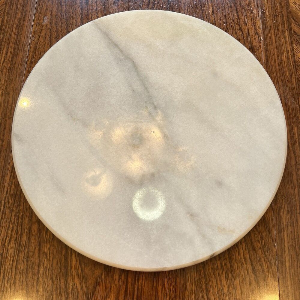 Gray White Marble Tabletop Felt Base Lazy Susan 12" Vintage Taiwan